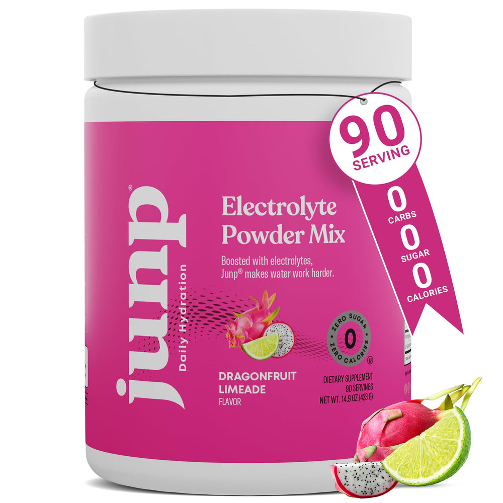 JUNP electrolytes powder dragonfruit limeade for flavorful hydration during workouts.