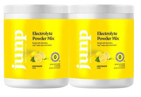 JUNP Electrolytes Lemonade powder tub ready for hydration and flavor.
