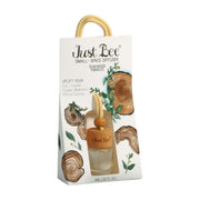 Just Bee diffuser bottle closeup, showcasing teakwood tobacc for small spaces