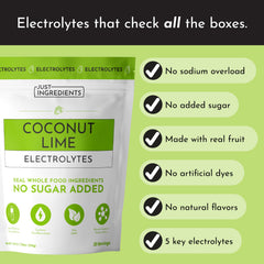 Just Ingredients Coconut Lime Electrolytes glass showing a refreshing workout drink