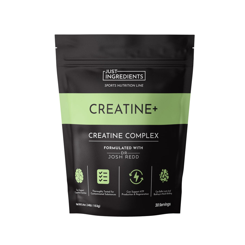 JUST INGREDIENTS creatine monohydrate powder bottle for strength training