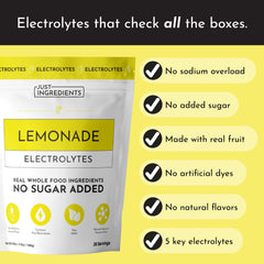 JUST INGREDIENTS Lemonade Electrolytes powder dissolving in water for easy hydration