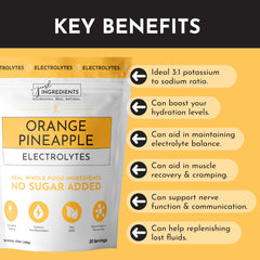 Just Ingredients Orange Pineapple Electrolytes glass with ice highlights real flavor and hydration.