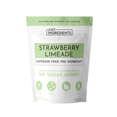 JUST INGREDIENTS pre-workout strawberry lemonade bottle offers caffeine-free energy for workouts.