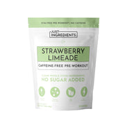 JUST INGREDIENTS pre-workout strawberry lemonade bottle offers caffeine-free energy for workouts.