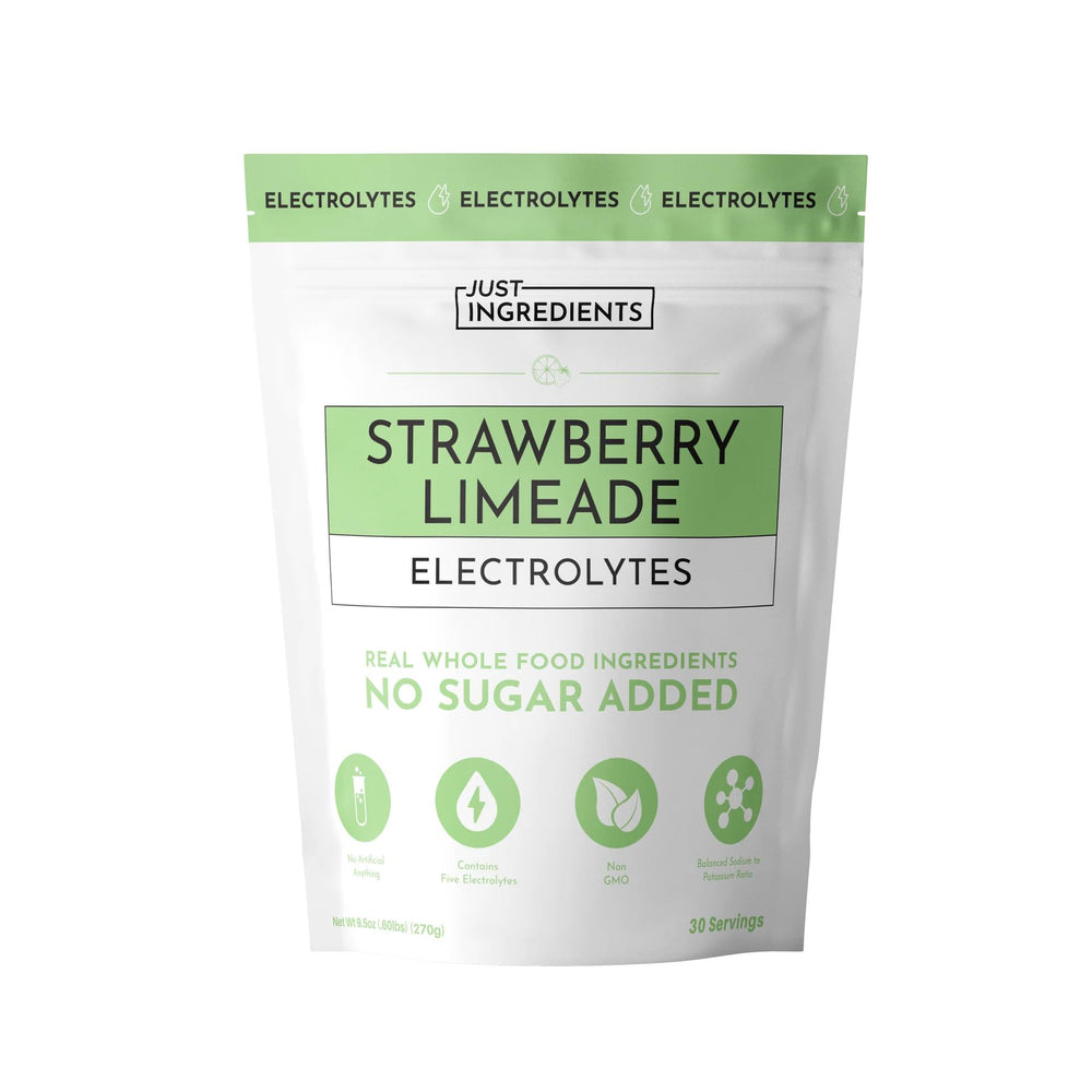 JUST INGREDIENTS Strawberry Limeade electrolytes bottle for refreshing hydration on the go.