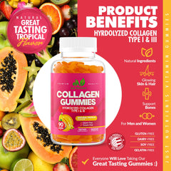 Just Nutrients Collagen Gummies fruit freshness image emphasizes gluten free and non GMO ingredients