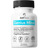 JustFloow Genius Mind bottle front shows the nootropic blend for daily focus