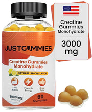 JustGummies Creatine Monohydrate Lemon Gummies pack boosts workout performance.