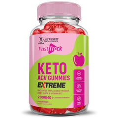 Justified Laboratories Fast Track Keto ACV Gummies Extreme 2000mg vitamin B12 label for daily energy support.