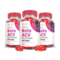 Justified Laboratories Destiny Keto ACV Gummies Extreme 3-pack bottle for convenient daily wellness.