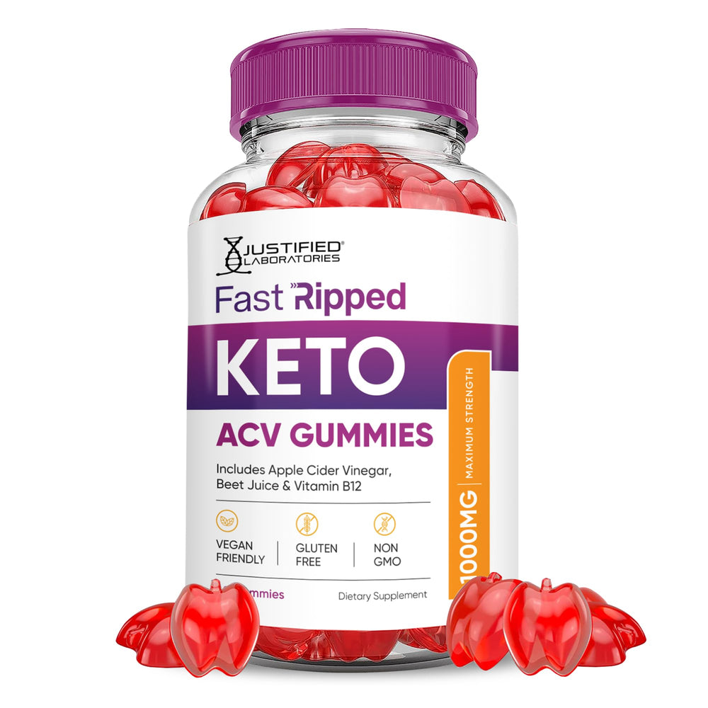 Justified Laboratories Fast Ripped Keto ACV Gummies bottle close-up highlighting convenient daily nutrition