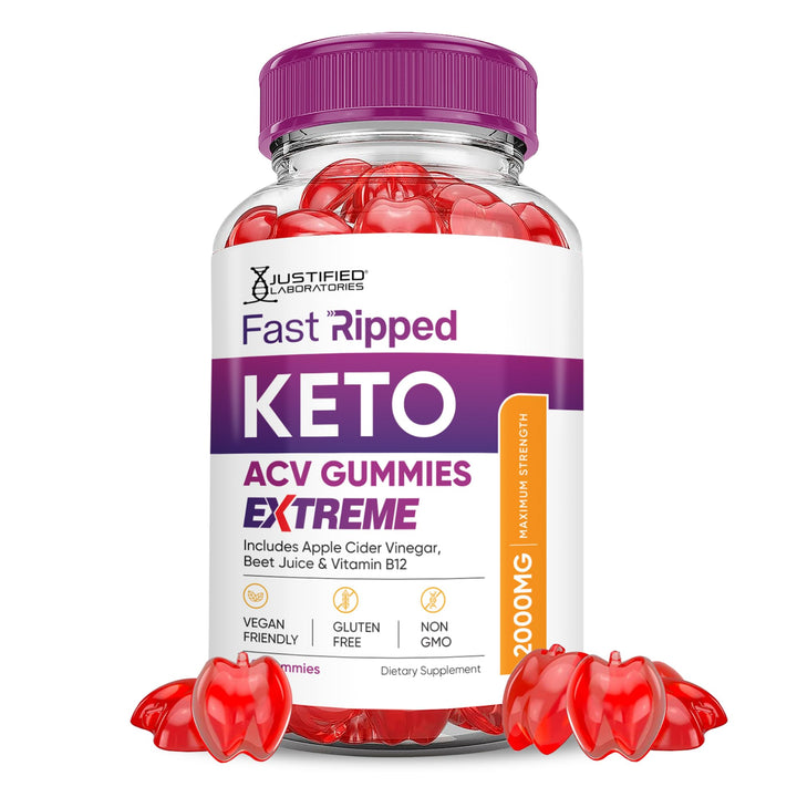 Justified Laboratories Fast Ripped ACV Gummies envase práctico para la rutina diaria.