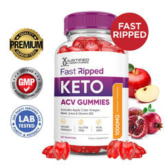 Justified Laboratories Fast Ripped Keto ACV Gummies package label highlights 1000mg apple cider vinegar