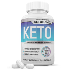 Justified Laboratories Ketogenix bottle front with 60 capsules for keto support
