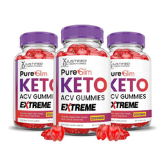 Justified Laboratories Pure Slim Keto ACV Gummies bundle front view, convenient daily snack and wellness support.