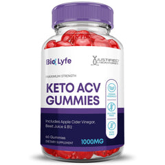 Justified Laboratories Bio Lyfe Keto ACV Gummies vegan non-GMO label closeup.