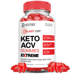 Justified Laboratories Blast Off Keto ACV Gummies Extreme 2000mg front label—clear branding and credibility.