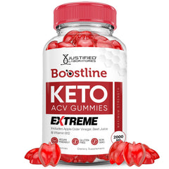 Justified Laboratories Boostline Keto ACV Gummies bottle front, vegan convenient daily snack.