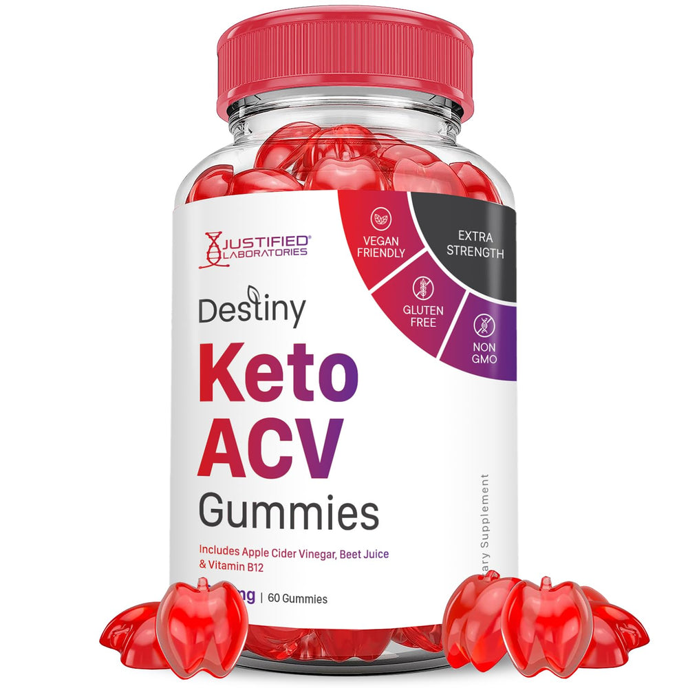 Justified Laboratories Destiny Keto ACV Gummies bottle front as a daily supplement.