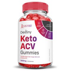 Justified Laboratories Destiny Keto ACV Gummies bottle front as a daily supplement.