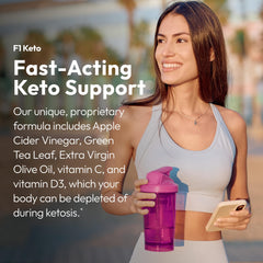 Justified Laboratories F1 Keto Pills label close-up with ingredients and safety testing