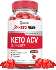 Justified Laboratories Keto Rush ACV Gummies bottle highlights 1000mg ACV for daily use
