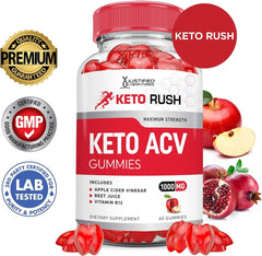 Justified Laboratories Keto Rush ACV Gummies close-up shows juicy texture and flavor