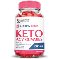 Justified Laboratories Liberty Bites Keto ACV Gummies ingredients panel showing beet juice and B12.