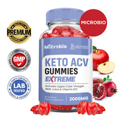 Justified Laboratories Microbio Keto ACV Gummies with beet juice powder, vibrant color.
