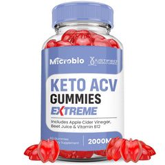 Justified Laboratories Microbio Keto ACV Gummies bottle on shelf, easy daily wellness bite.