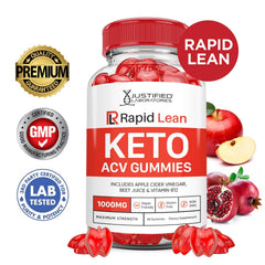 Justified Laboratories Rapid Lean Keto ACV Gummies bottle with 180 gummies for weekly use.