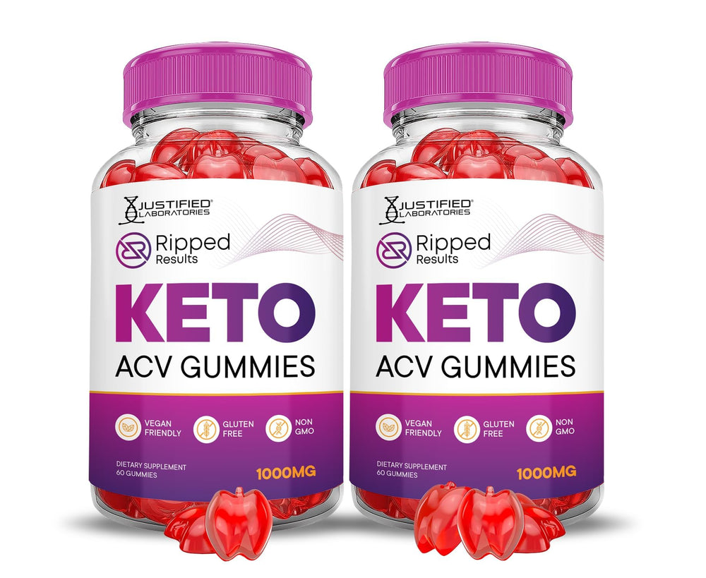 Justified Laboratories Ripped Results Keto ACV Gummies pack shot highlights convenient daily supplement