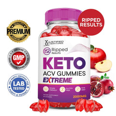 Justified Laboratories Keto ACV Gummies being poured, quick daily vitamin boost.