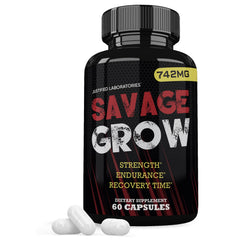 Justified Laboratories Savage Grow 742MG bottle front view for daily vitality support.