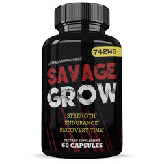 Justified Laboratories Savage Grow capsules closeup showcases natural ingredients for men's health.