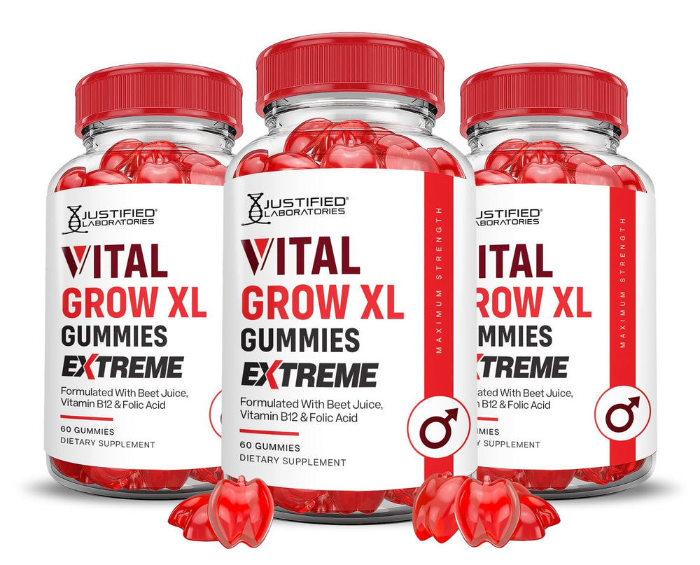 Justified Laboratories Vital Grow XL Extreme bottle—easy daily gummies for on-the-go wellness.