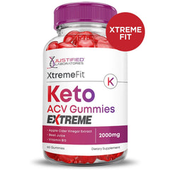 Justified Laboratories Xtreme Fit Keto ACV Gummies display apple cider vinegar flavor.
