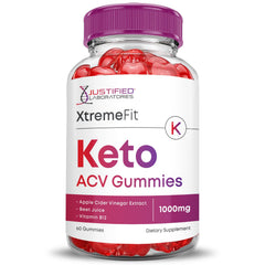 Justified Laboratories Xtreme Fit Keto ACV Gummies beet and pomegranate ingredients visible