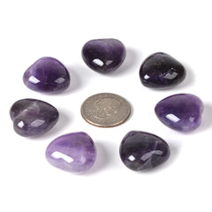 Close-up of Justinstones amethyst heart stones showing handcrafted details