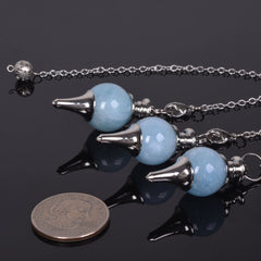 Justinstones aquamarine pendulum close-up showing bead detail for meditation.
