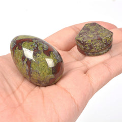 Justinstones dragon blood jasper egg close-up shows natural color variations
