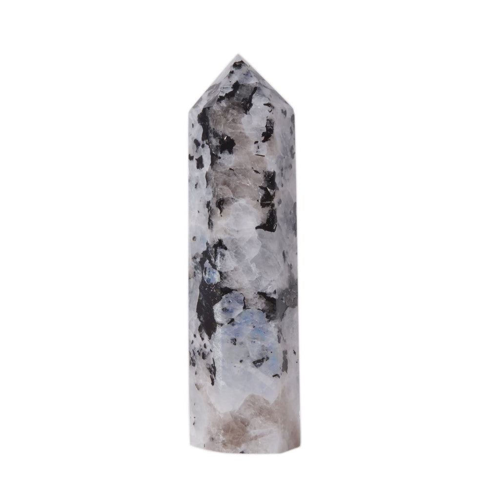 Justinstones large moonstone hexagonal wand – front view, ideal for meditation and chakra balancing.