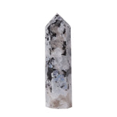 Justinstones large moonstone hexagonal wand – front view, ideal for meditation and chakra balancing.