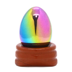 Justinstones metallic rainbow hematite egg close-up, ideal for meditation and chakra focus