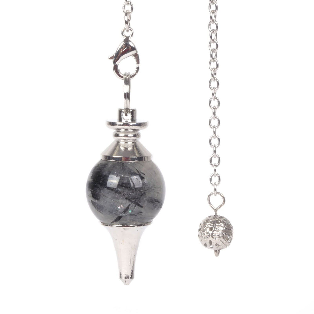 Justinstones natural black rutilated quartz pendulum 40mm for precise dowsing and chakra balance.