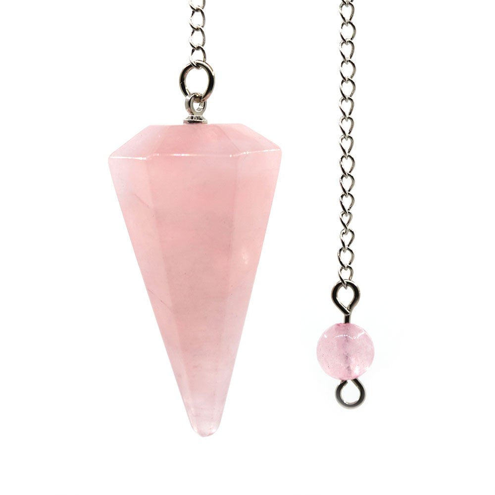 Justinstones natural rose quartz hexagonal pointed pendant for meditative focus and chakra balance.
