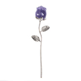 Justinstones Purple Fluorite Rose on a silver-plated copper stem for elegant desk decor.
