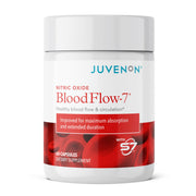 Juvenon BloodFlow-7 bottle front view highlighting performance support during workouts