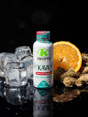 K Tropix Kava Shot Tropical Blast packaging highlights on-the-go practicality.